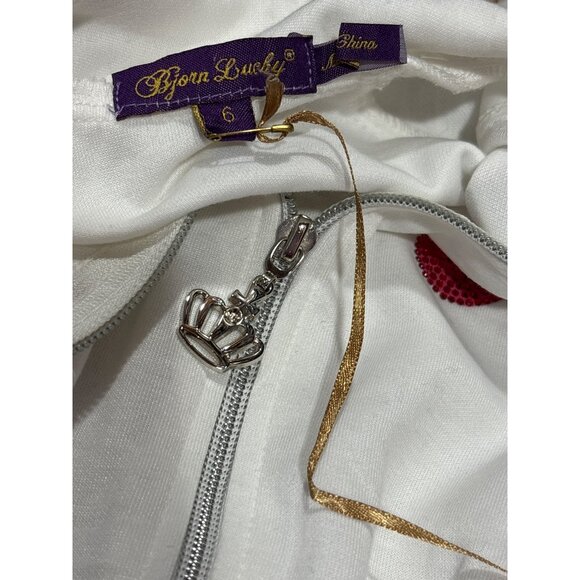 White Bjorn Lucky Girls Zip-Up Jacket With Cherry Embroidery & Smocked Waistband - Picture 4 of 4